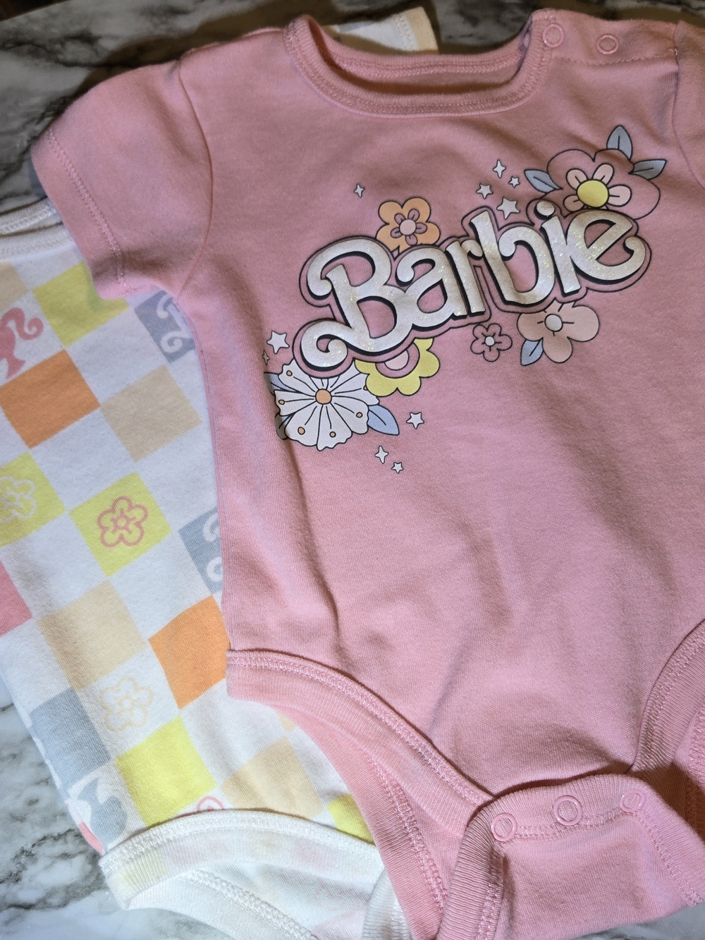 Barbie Pink Floral Graphic One-Piece Bodysuit for Kids